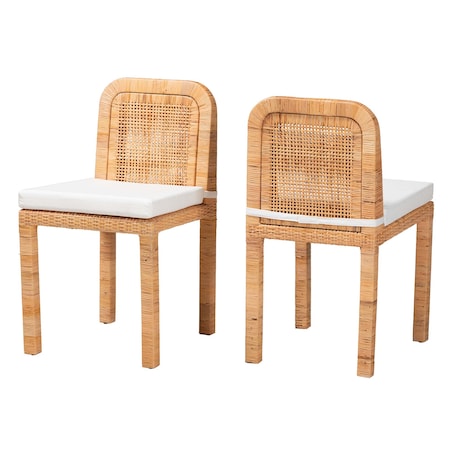 Baxton Studio Zariah Modern Bohemian Natural Brown Rattan and Mahogany Wood 2-Piece Dining Chair Set 233-2PC-13171-ZORO